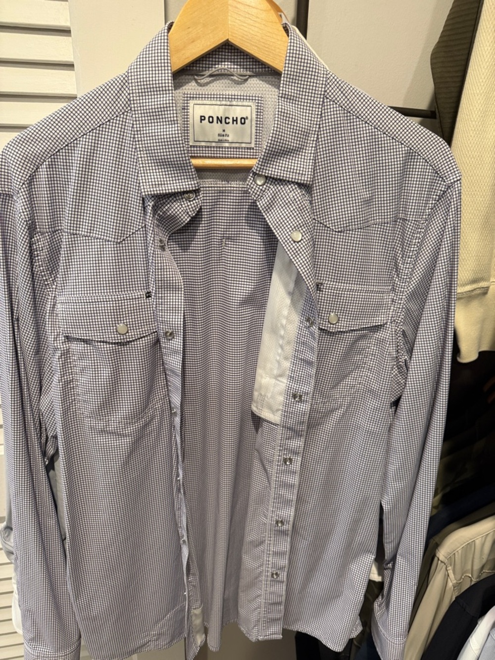 Poncho Men’s Navy Micro-Check Button-Down Shirt